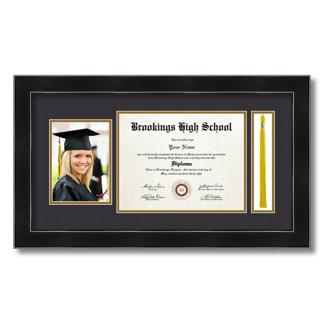 ArtToFrames 8.5x11 inch Diploma Frame with 5x7 Inch Image Opening and Tassel Opening - Framed with Black and Gold Mats, Comes with Regular Acrylic and Sawtooth Hanger for Wall Hanging (DIT-8.5x11)